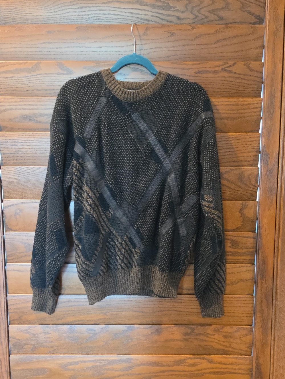 Mens 90's Brown & Black Patterned Crewneck Sweater